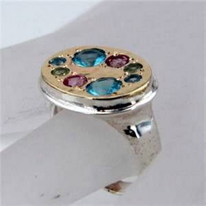Hadar Designers Handmade 9k yellow Gold Silver Tourmaline Ring Gift for Her