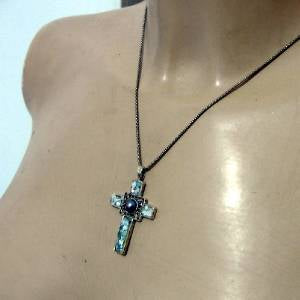 Hadar Jewelry Sterling Silver Pearl Roman Glass Cross Pendant