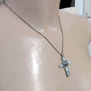 Hadar Jewelry Sterling Silver Pearl Roman Glass Cross Pendant