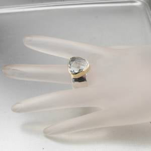 Hadar Designers 9k Yellow Gold 925 Silver Green Amethyst Ring