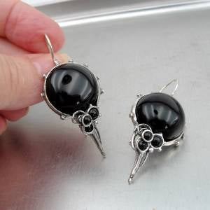 Hadar Designers Israel Handmade Artistic Dangle Sterling Silver Onyx Earrings