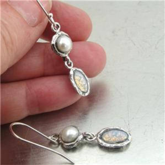 Hadar Jewelry Handmade Art 925 Sterling Silver Pearl Opalit Necklace (as 5549)