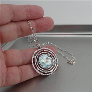 Hadar Designers Handmade Round Sterling Silver Roman Glass Pendant Fine Israeli Jewelry