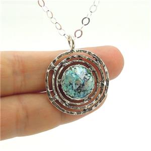 Hadar Designers Handmade Round Sterling Silver Roman Glass Pendant Fine Israeli Jewelry