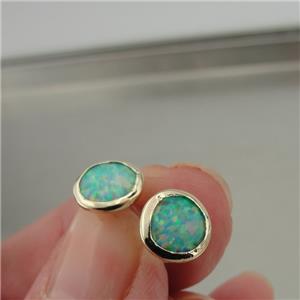Hadar Designer Handmade 9k Gold 8mm Round Blue Opal Stud Earrings