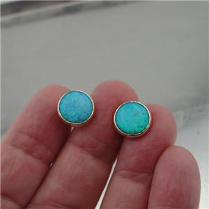 Hadar Jewelry Classy 9k Yellow Gold 10mm Blue Opal Stud Earrings