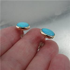 Hadar Jewelry Classy 9k Yellow Gold 10mm Blue Opal Stud Earrings