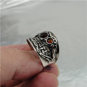 Hadar Designers Handmade 925 Sterling Silver Baltic Amber Ring Chunky Swivel Ring