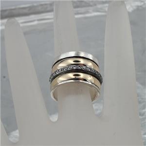 Hadar Designer Swivel 9k Yellow Gold Sterling Silver Zircon Ring