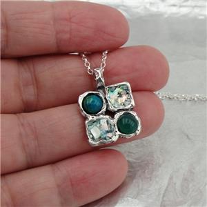 Hadar Jewelry Handmade 925 Silver Antique Roman Glass Green Agate Pendant