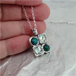 Hadar Jewelry Handmade 925 Silver Antique Roman Glass Green Agate Pendant