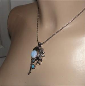 Hadar Designers Large 925 Sterling Silver Blue Opal Opalit Pendant