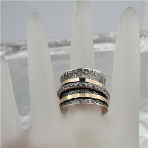 Hadar Designer Handmade Swivel 9k Yellow Gold 925 Silver Zircon Ring
