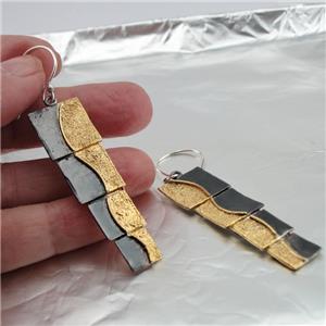 Hadar Designers Handmade yellow Gold Plated Long 925 Sterling Silver Earrings