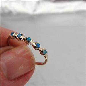 Hadar Designers Handmade Art 9k Gold Five Round Blue Opal Ring Gift for Israeli Women
