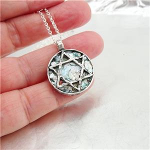 Hadar Designer Handmade 2 in 1 Star of David 925 Silver Roman Glass Pendant
