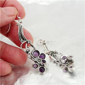 Hadar Designers Handmade long Dangle 925 Sterling Silver Amethyst Earrings (H)