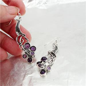 Hadar Designers Handmade long Dangle 925 Sterling Silver Amethyst Earrings (H)