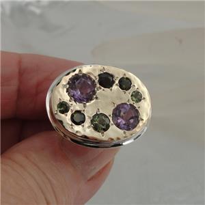 Hadar Designers Handmade 9k yellow Gold Silver Tourmaline Ring Gift for Her