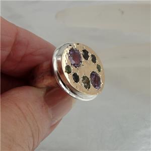 Hadar Designers Handmade 9k yellow Gold Silver Tourmaline Ring Gift for Her