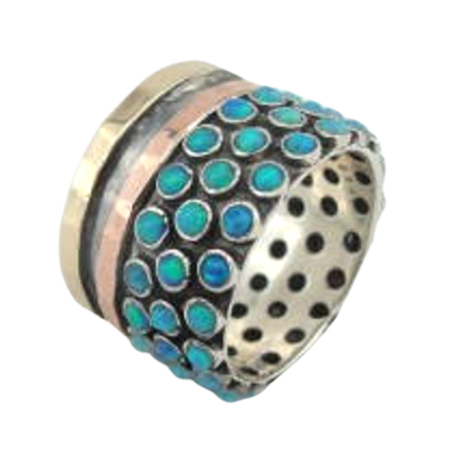 Multi Gemstones Opal Ring With Swivel Yellow Gold and Red Gold Bands Christmas Gift