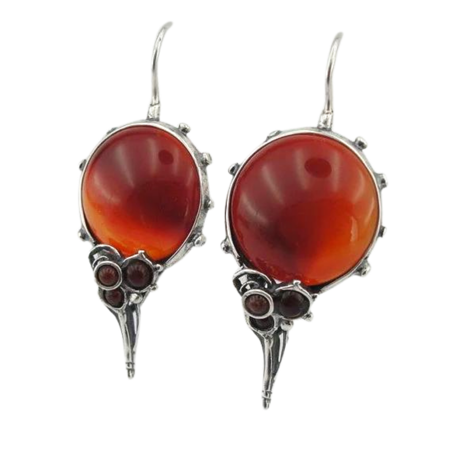 Round natural Carnelian gemstones set in a sterling silver frame.