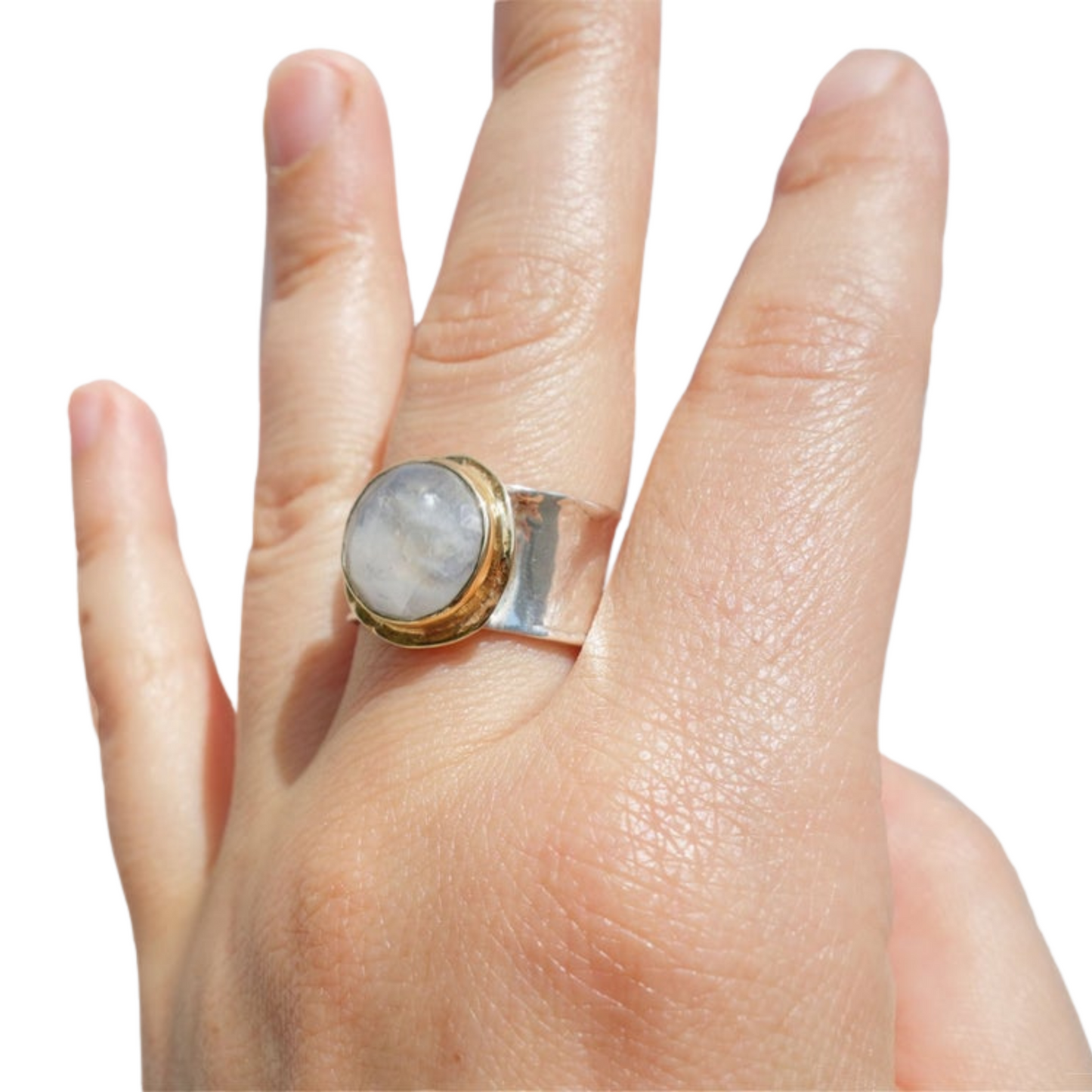 Hadar Designers Handmade 9k Yellow Gold 925 Silver Moonstone Ring