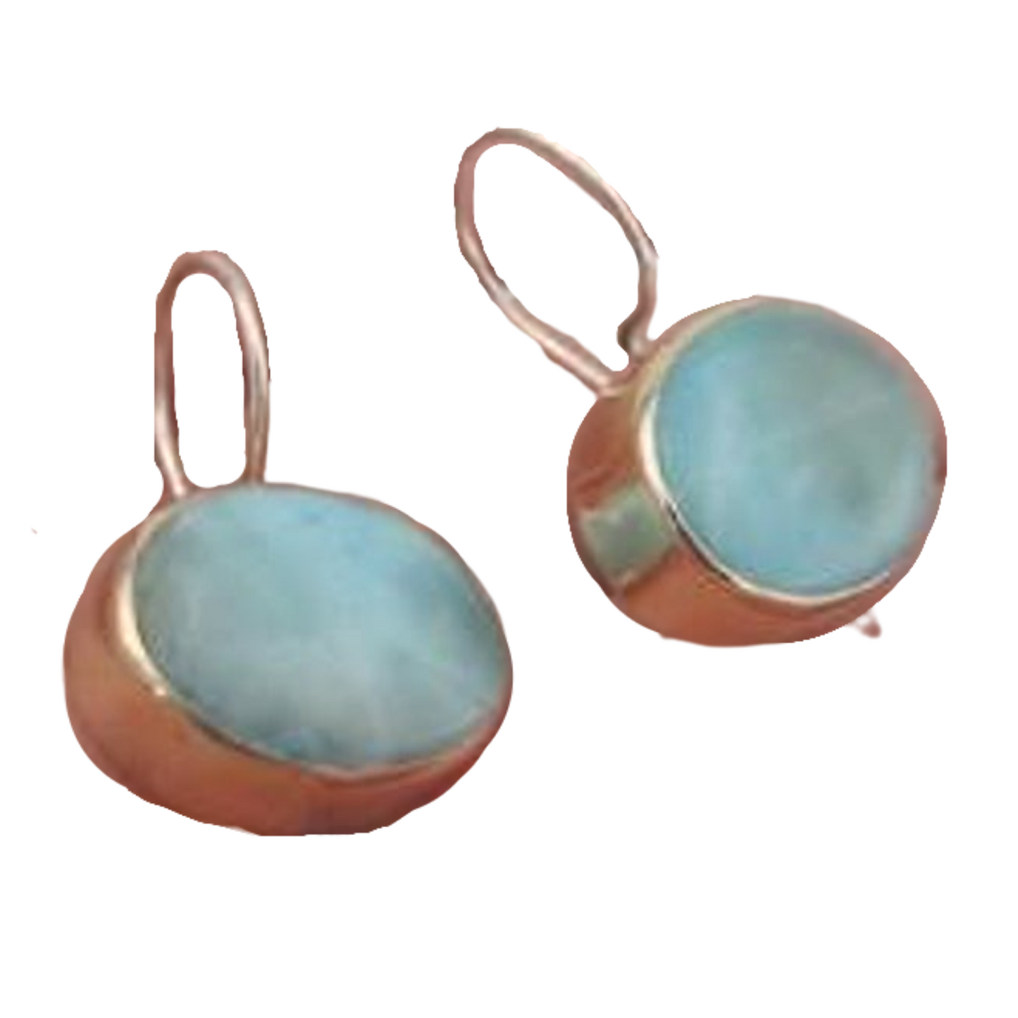 Oval Earrings, with Blue Larimar Gemstones, 9k Yellow Gold 925 Silver Blue Larimar Earrings