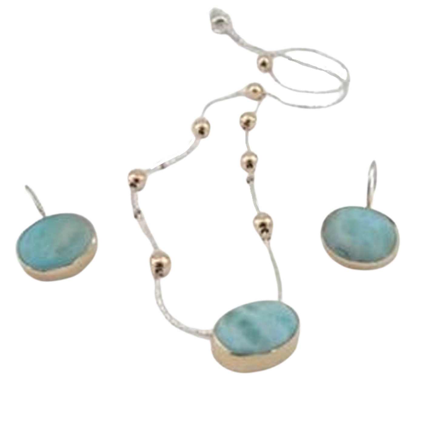 Oval Earrings, with Blue Larimar Gemstones, 9k Yellow Gold 925 Silver Blue Larimar Earrings