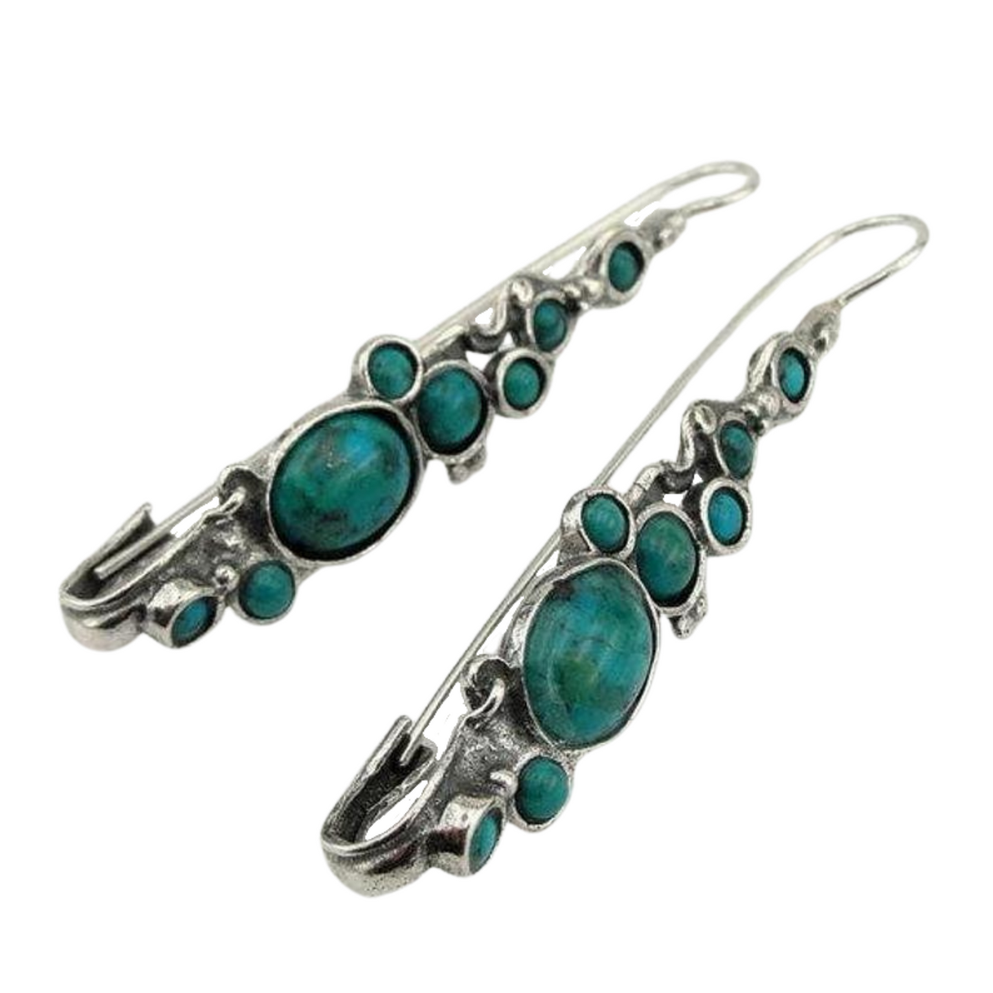 Turquoise Earrings, Sterling silver and Natural Turquoise, very long Earrings