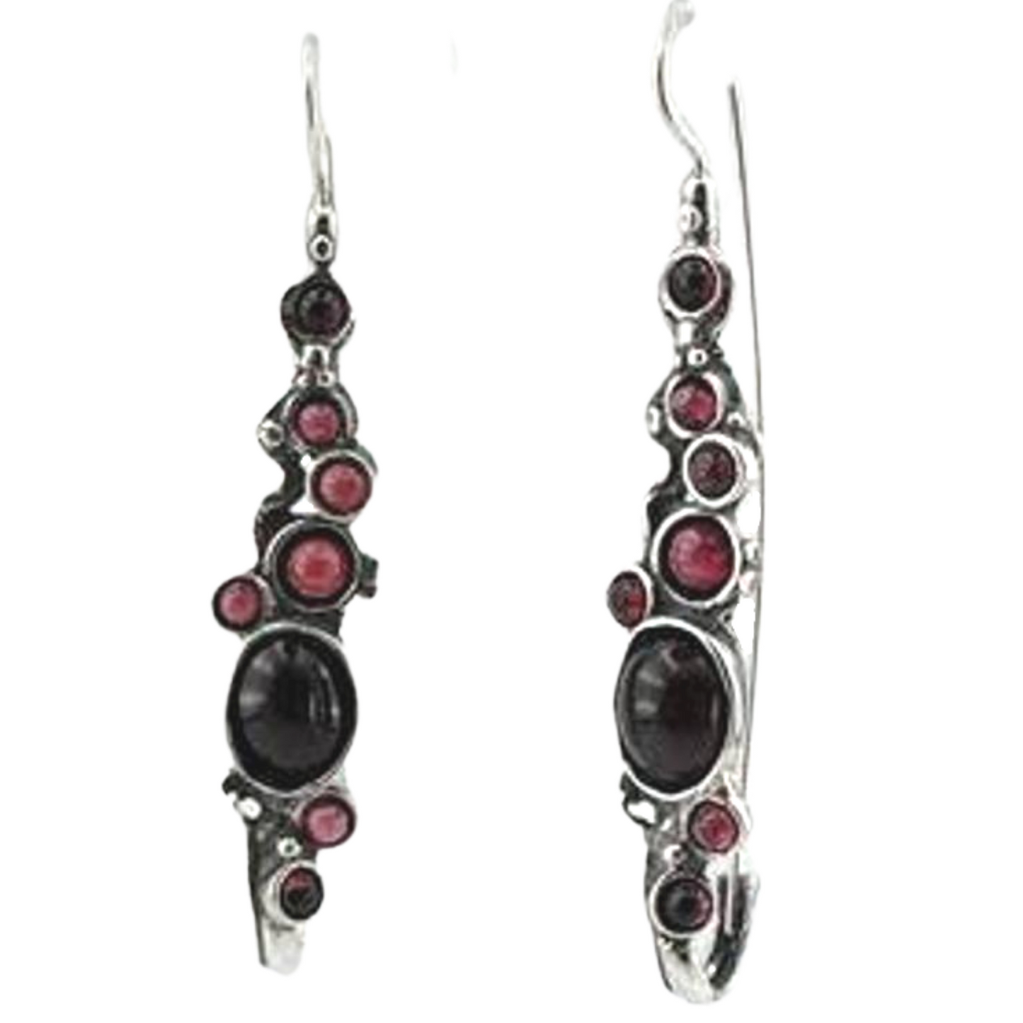 Long Sterling Silver Garnet Earrings