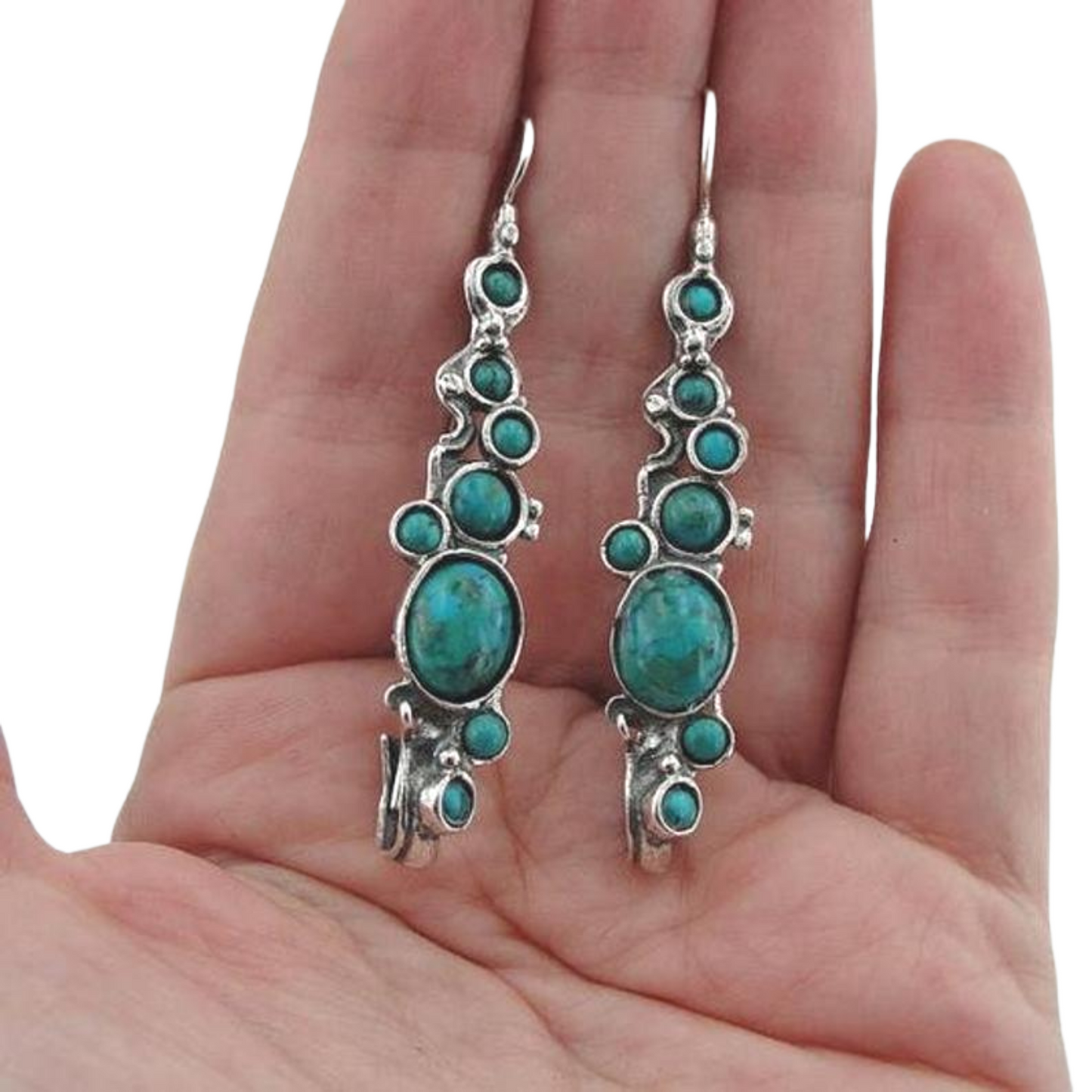 Turquoise Earrings, Sterling silver and Natural Turquoise, very long Earrings