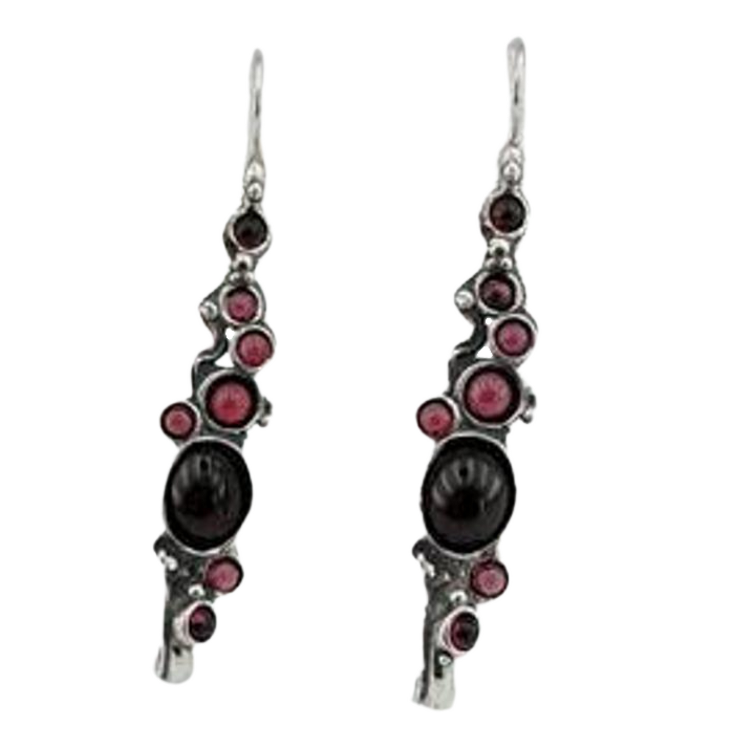 Long Sterling Silver Garnet Earrings