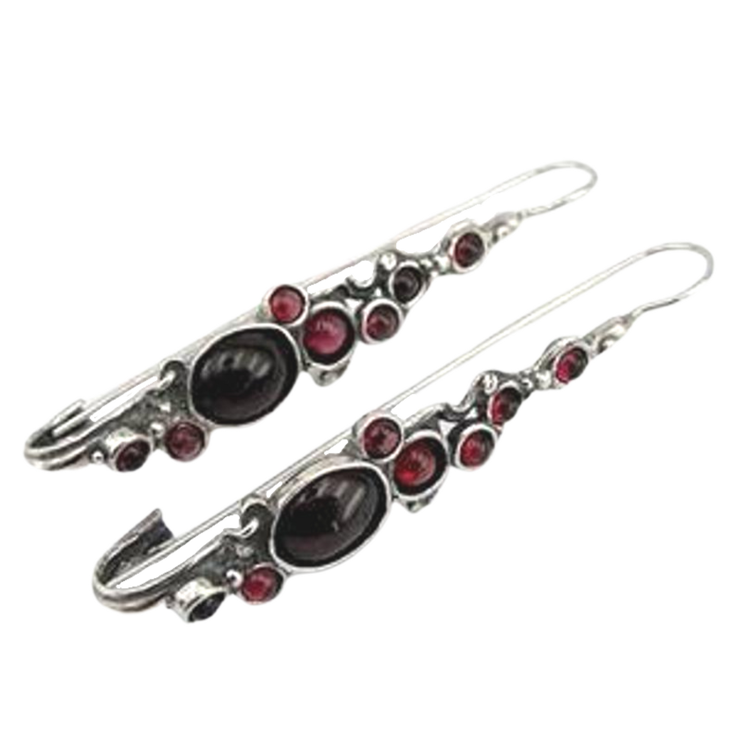 Long Sterling Silver Garnet Earrings