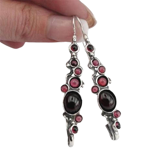Long Sterling Silver Garnet Earrings