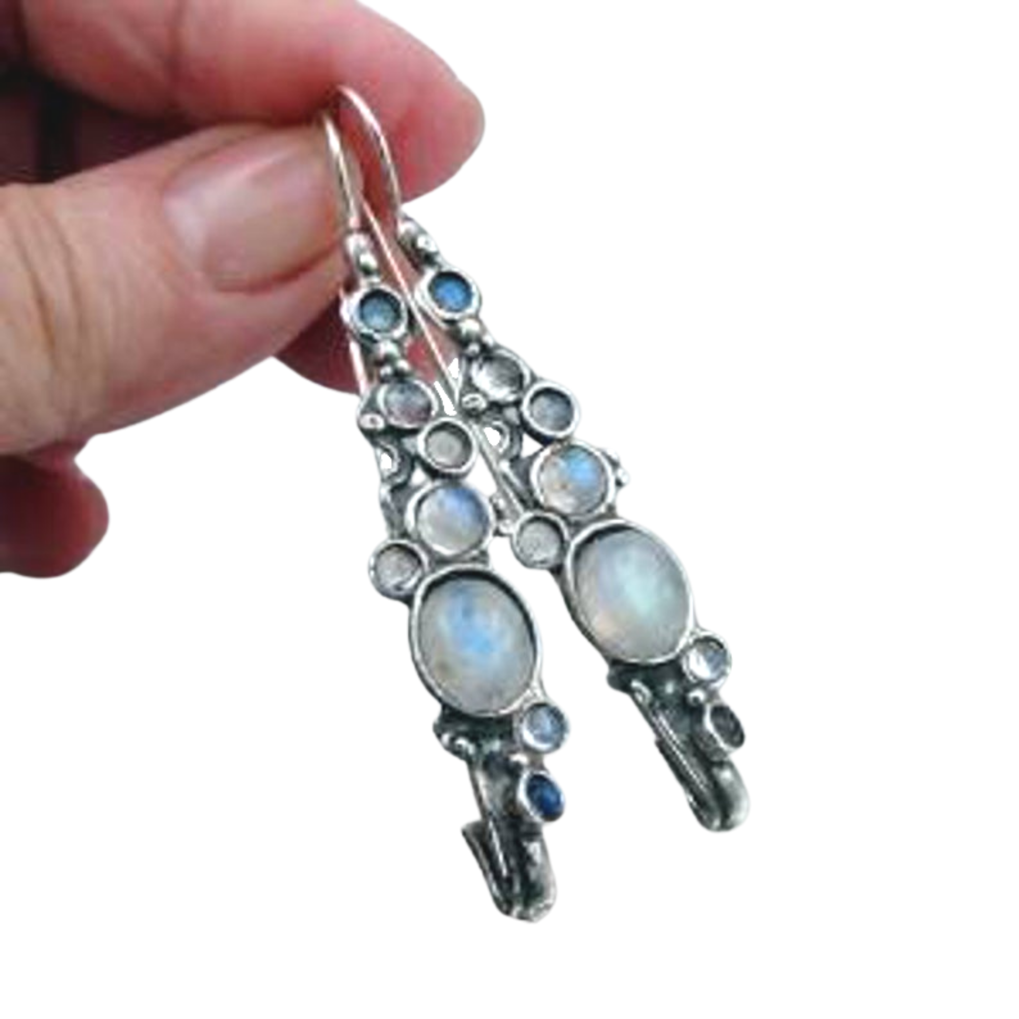 Hadar Designers Handmade Impressive Sterling Silver Moonstone Earrings Long  Earrings