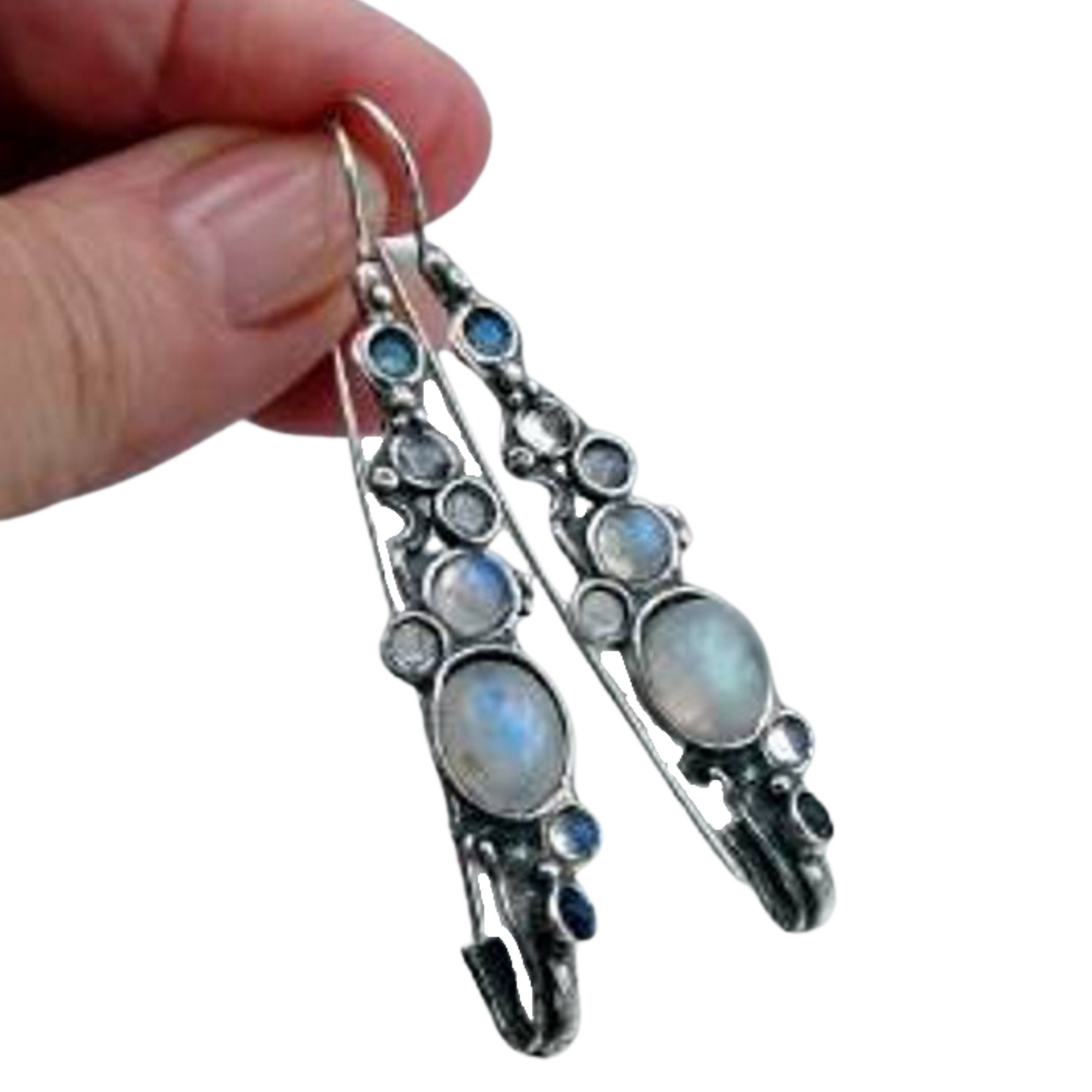 Hadar Designers Handmade Impressive Sterling Silver Moonstone Earrings Long Earrings