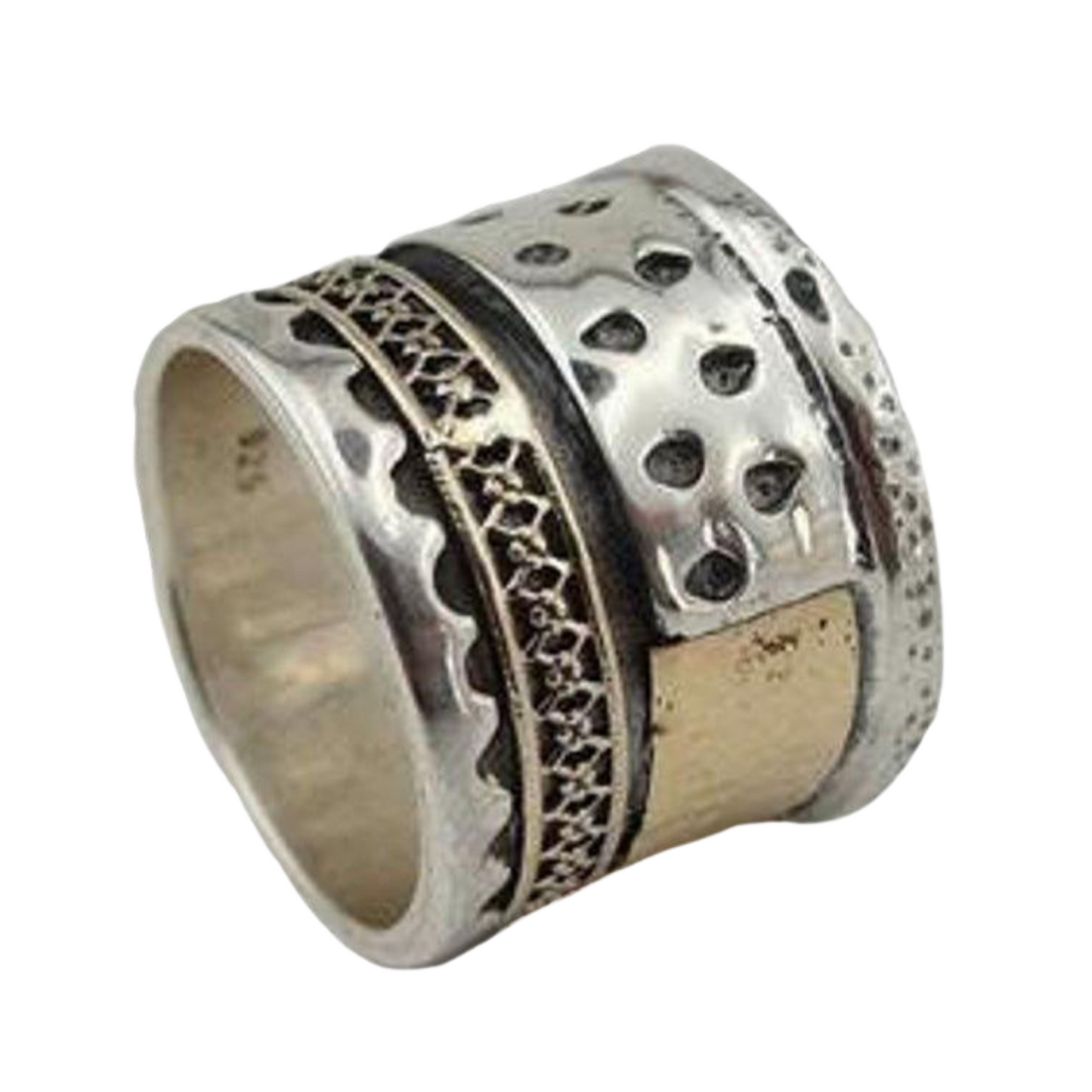 Wide silver and gold statement, textured ring