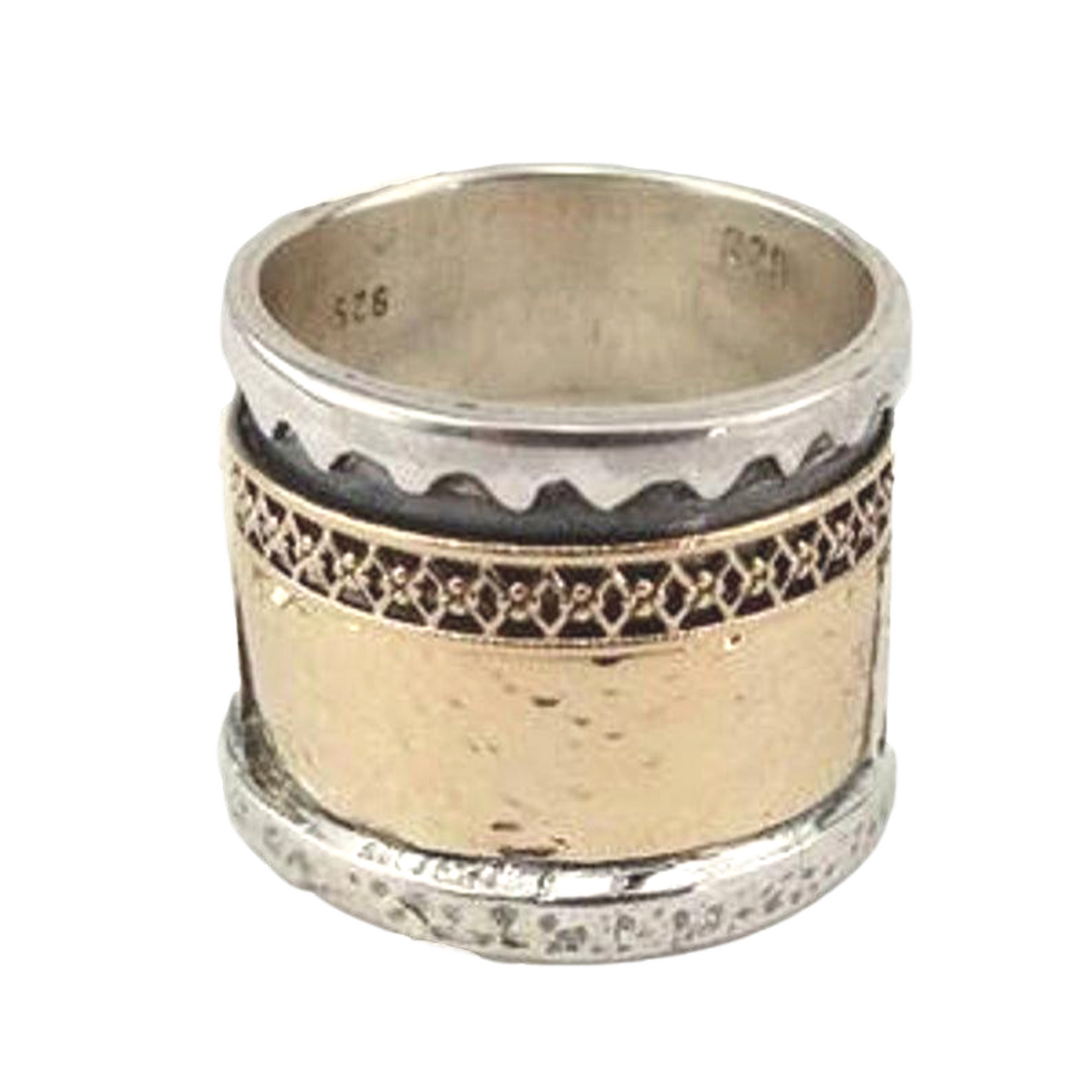 Wide silver and gold statement, textured ring