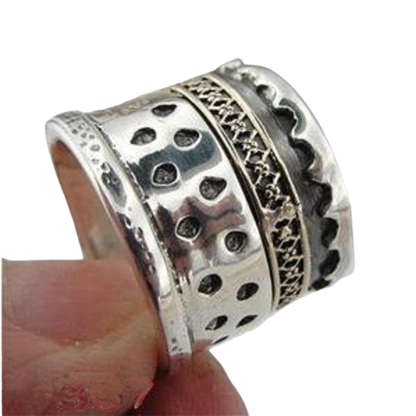 Wide silver and gold statement, textured ring