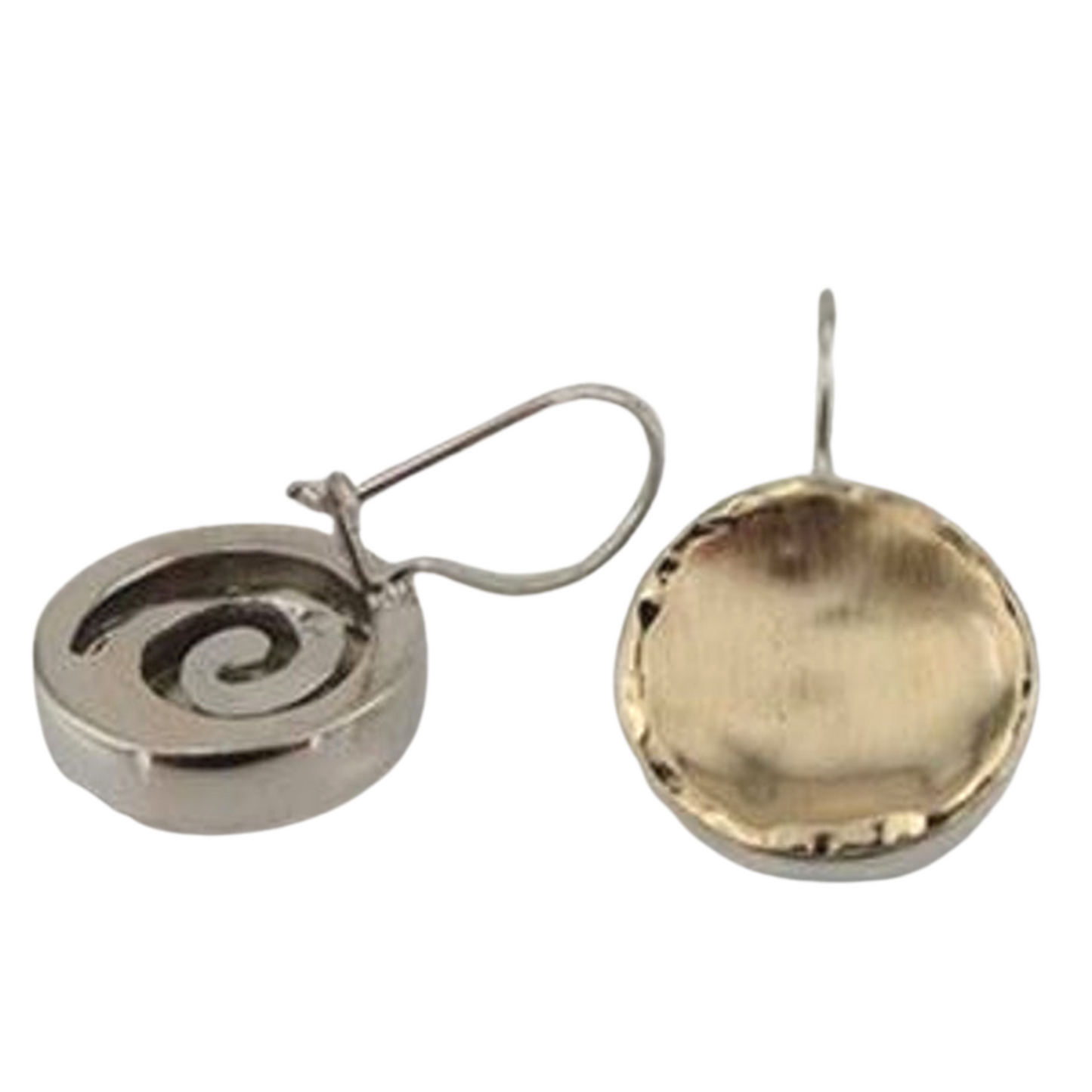 Hadar Designers Handmade 9k Brush Yellow Gold Sterling Silver Earrings