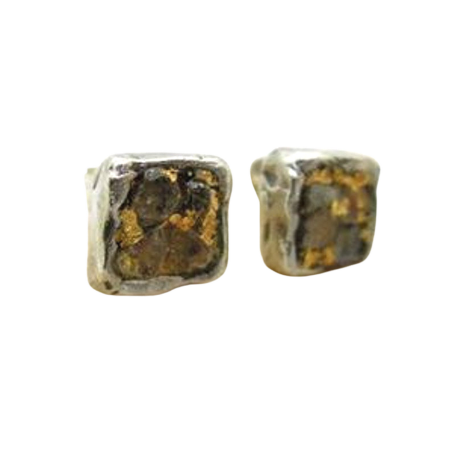 Hadar Designers 24k Gold Sterling Silver Raw Diamond Stud Earrings Handmade