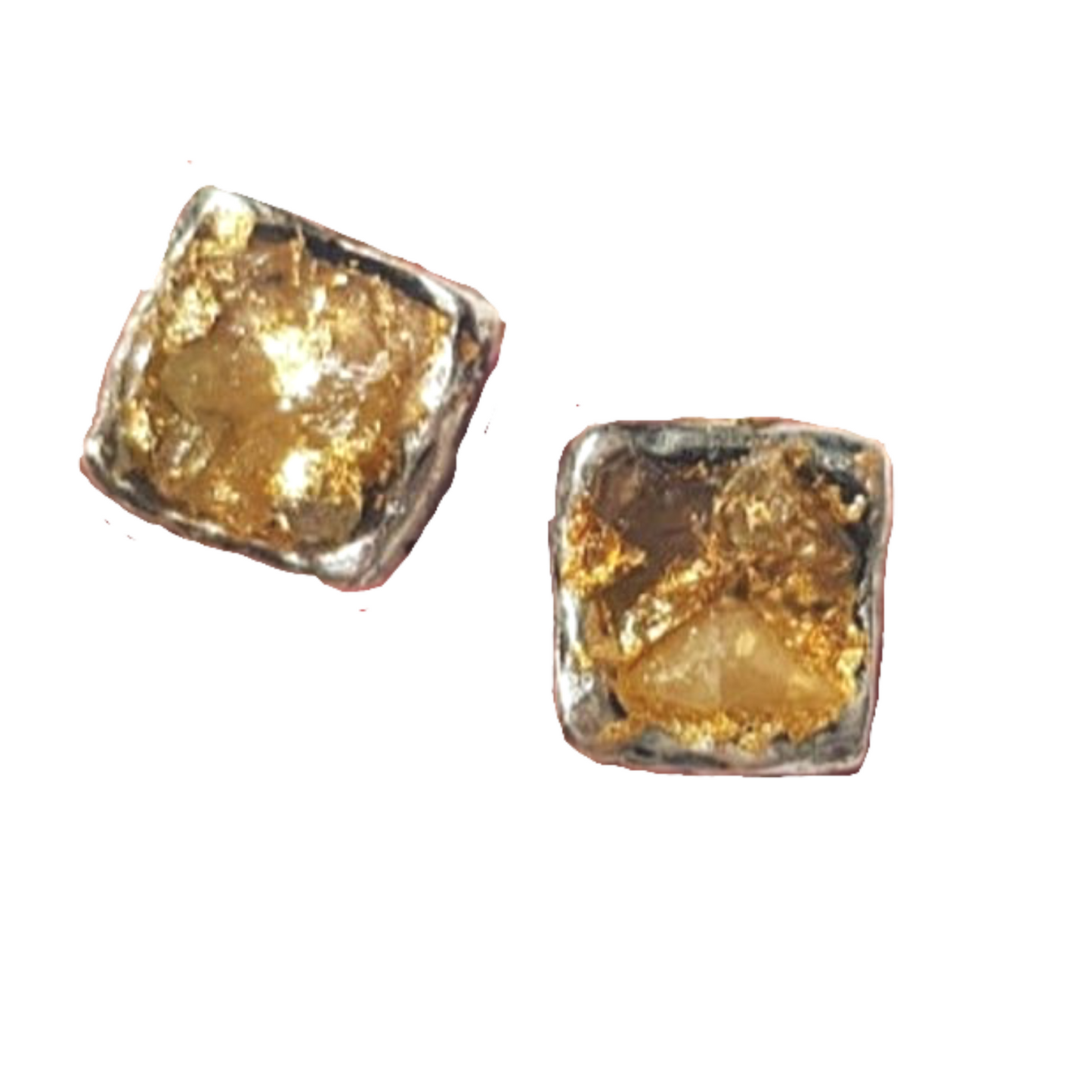 Hadar Designers 24k Gold Sterling Silver Raw Diamond Stud Earrings Handmade