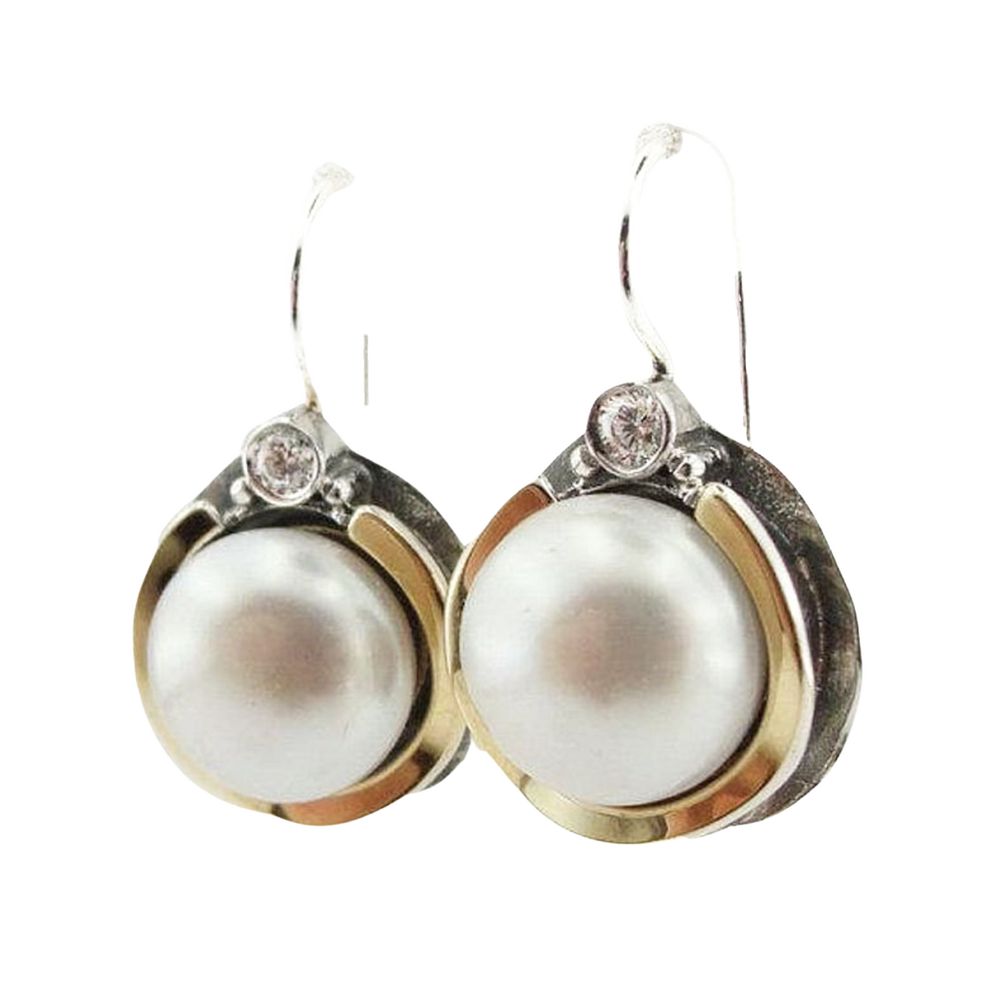 Big Pearls Dangle Earrings with Yellow Gold & Sterling Silver – Ready to Ship for Christmas