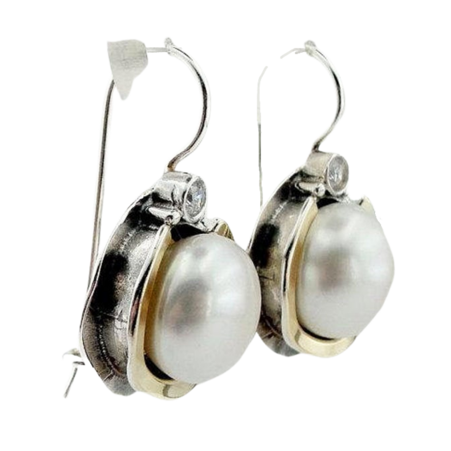Big Pearls Dangle Earrings with Yellow Gold & Sterling Silver – Ready to Ship for Christmas
