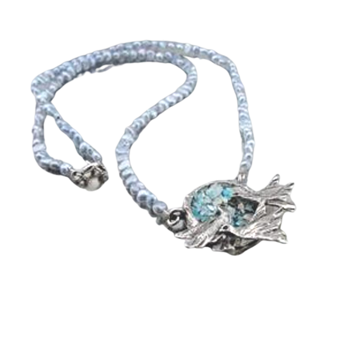 Israel Handmade 925 Silver Bird Roman Glass Pearl Necklace