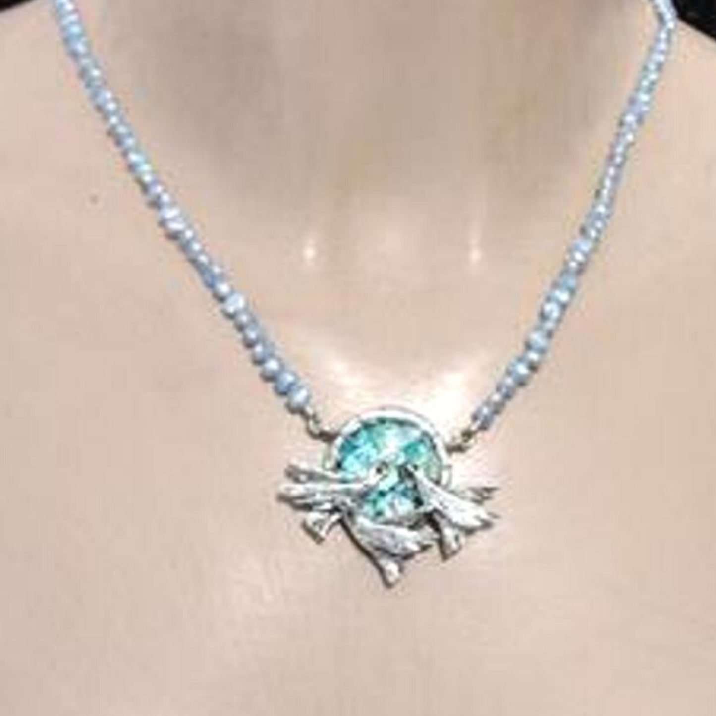 Israel Handmade 925 Silver Bird Roman Glass Pearl Necklace