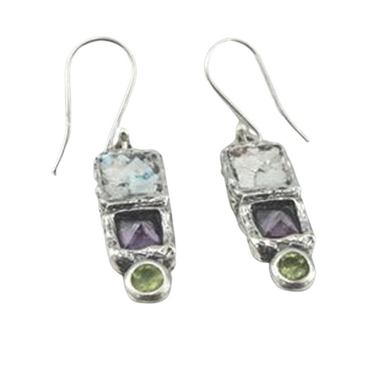Sterling Silver Antique Roman Glass Earrings (AS 140296)