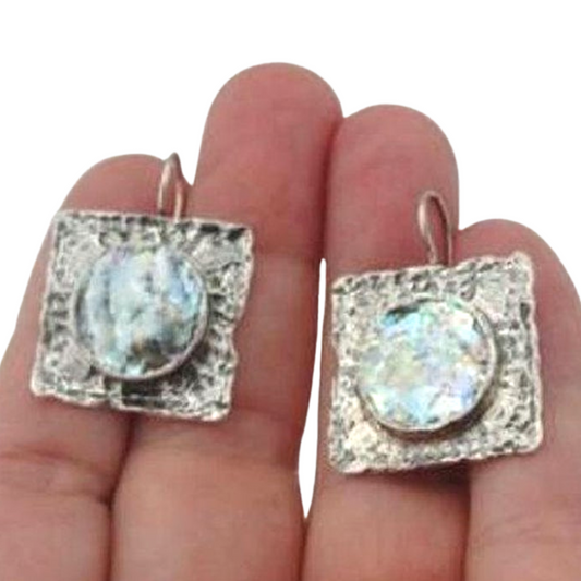 Sterling Silver Roman Glass Earrings