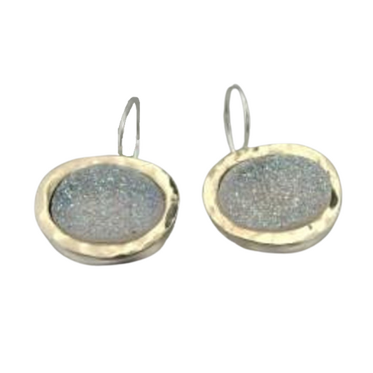 Hadar Designers 9k Yellow Gold 925 Silver Opal Druzy Earrings Handmade Israeli Jewelry
